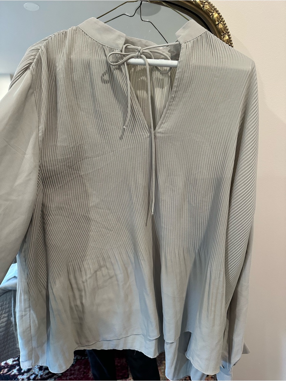 H&M Light Gray Pleated Blouse with Tie Detail